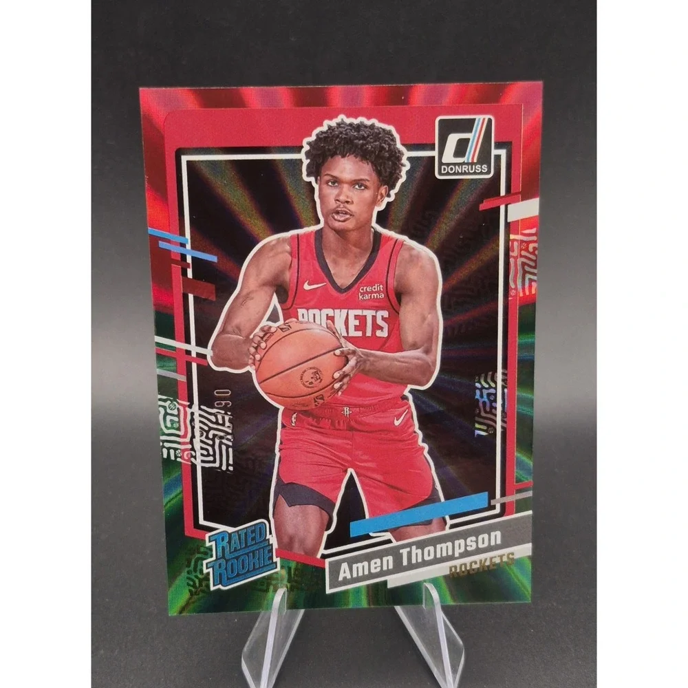 2023 Donruss Amen Thompson #206 Rated Rookie Red & Green Lazer /75 (RC) Rockets